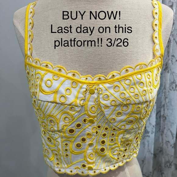 Charo Ruiz Tops - 🔥Charo Ruiz Ibiza gorgeous yellow and white eyelet Tessa top with ruffle straps